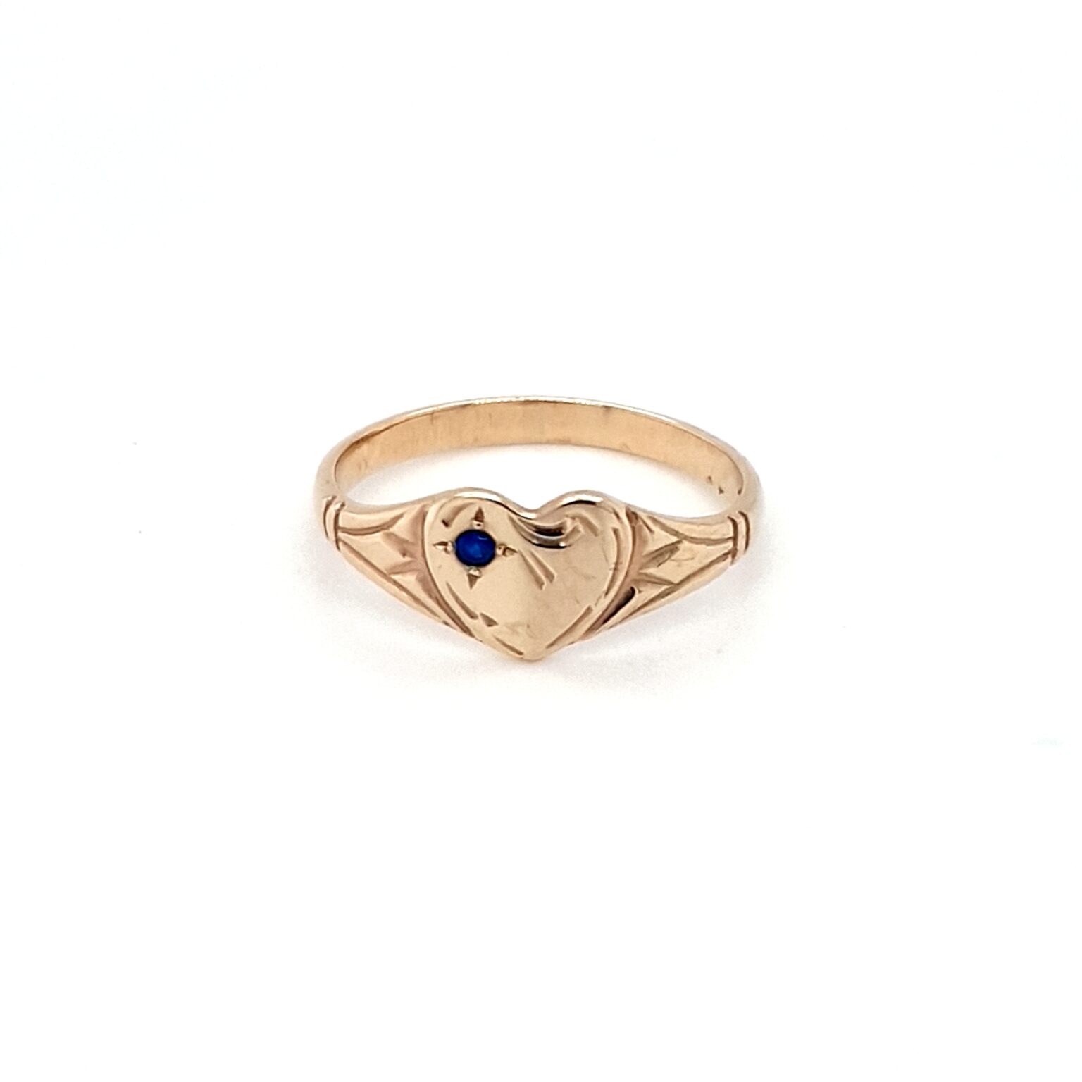 Blue Bird 9K Yellow Gold Heart Signet Ring with Blue Sapphire_0
