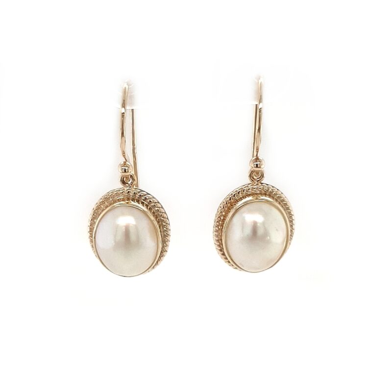 Leon Baker 9K Yellow Gold White Mabe Pearl Drop Earrings_0