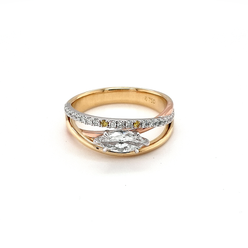 Desert Rose Soild 18K Gold and Marquise Natural Diamond Dress Ring_0
