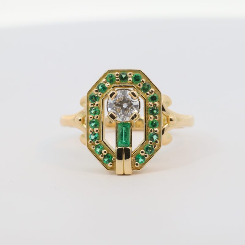 Leon Baker Handmade 18ct Yellow Gold Diamond Emerald Ring_0