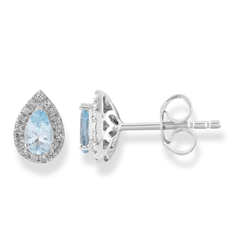 Royal Diamond 9K White Gold Diamond and Aquamarine Earrings_0