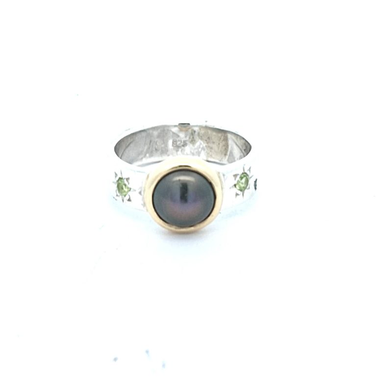 9KYG S/SIL ABROLHOS PEARL RING WITH PERIDOT STONES_0