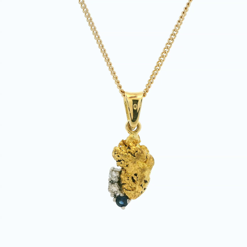 Leon Baker 18k Yellow Gold Nugget Diamond & Sapphire Pendant_0