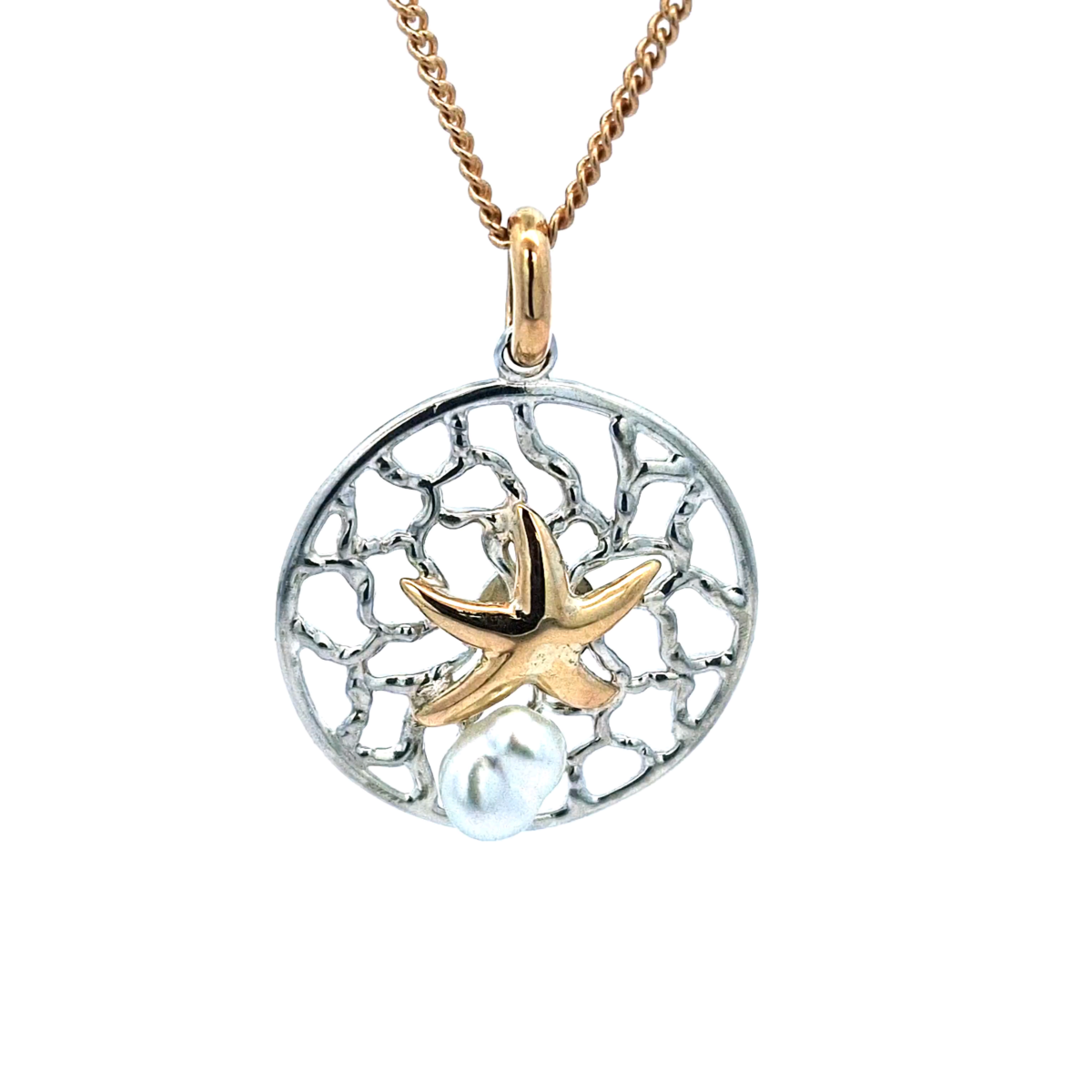 SS 9ct YG Starfish Broome Pearl Keshi Coral Bay Pendent_0