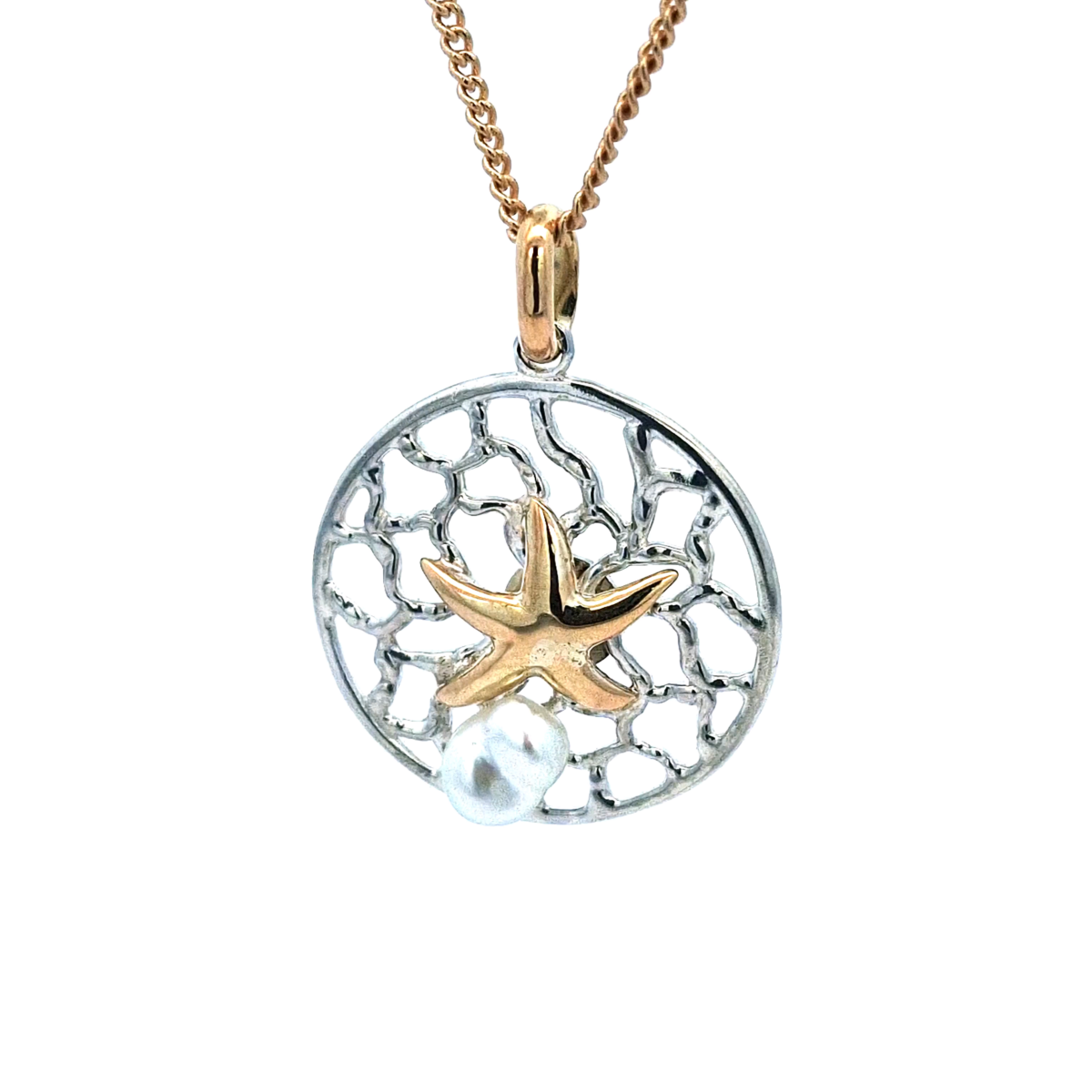 SS 9ct YG Starfish Broome Pearl Keshi Coral Bay Pendent_1