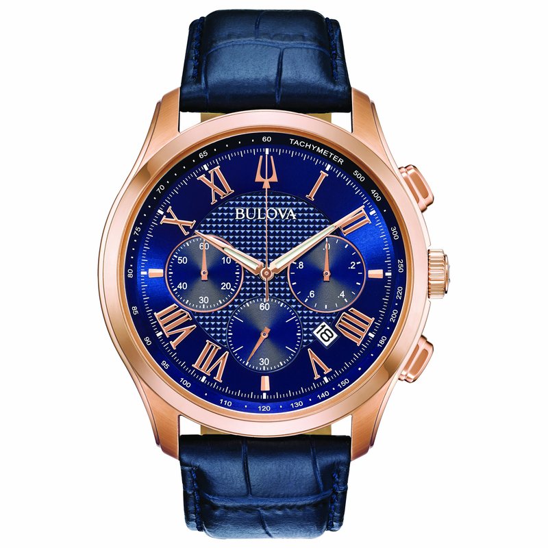 Bulova Gents Classic Rose Gold and Blue_0